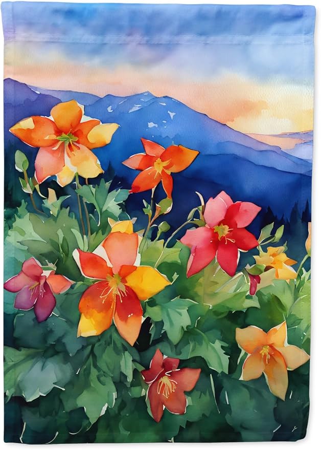 Caroline's Treasures Colorado Rocky Mountain Columbine in Watercolor House Flag Large Porch Sleeve Pole Decorative Outside Yard Banner Artwork Wall Hanging, Polyester, House Size, Multicolor
