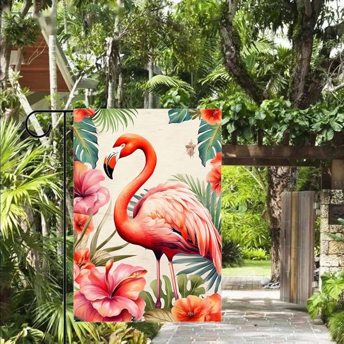 Gkyygk Pink Flamingo Welcome Garden Flag 12x18 Inch Double Sided Seasonal Yard Burlap Banners Outdoor Flag for Men Women