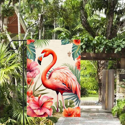 Gkyygk Pink Flamingo Welcome Garden Flag 12x18 Inch Double Sided Seasonal Yard Burlap Banners Outdoor Flag for Men Women