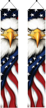 Patriotic Eagle Porch Banners 71x12 Inch American Flag Independence Day Outdoor Decorations Bald Eagle Hanging Porch Signs 4th of July Memorial Day Veterans Day Home Decor