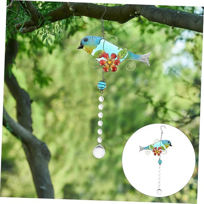 Glass Bird Statue Hanging Pendant Creative Songbird Sculpture with Lifelike Crystal Design Iron Garden Decor for Outdoor and Patio Decoration