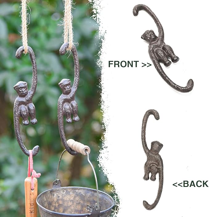 Sungmor Cast Iron Plant Hangers, 2PC Monkey Hooks, 7.9 Inch Large S Planter Hanger, Ceiling Extender Hooks for Hanging Plants, Flower Basket, Plant Pot, Macrame Plant Holder, Lantern, Windchime