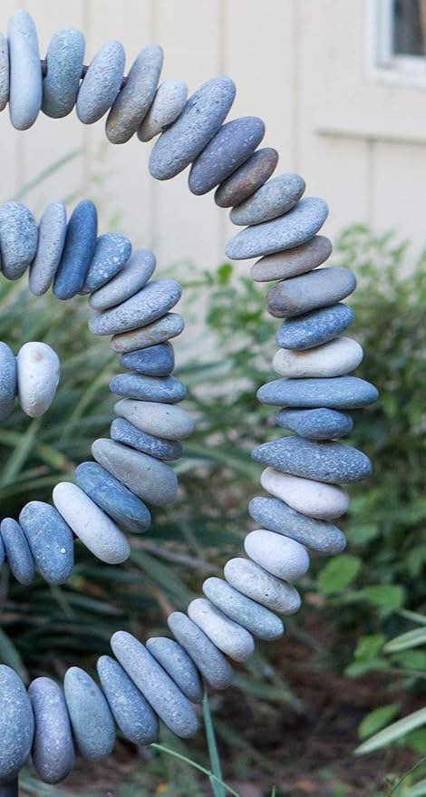 Natural River Stacked Stone Spiral Cairn on Metal Stand Zen Garden Decoration Statue (Small)