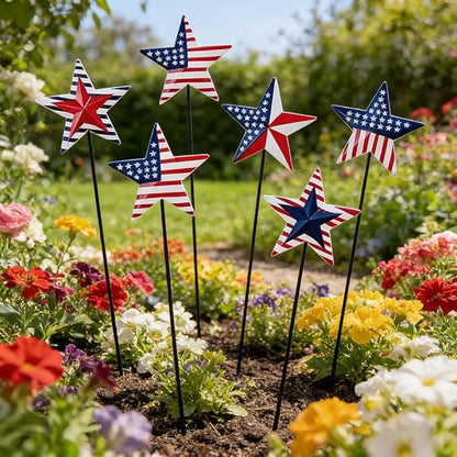hogardeck 4th of July Decorations Outdoor, 6 PCS Metal Patriot Star Decorative Garden Stakes for Fourth of July Decorations, Patriotic Yard Signs for Garden Memorial Day Decorations