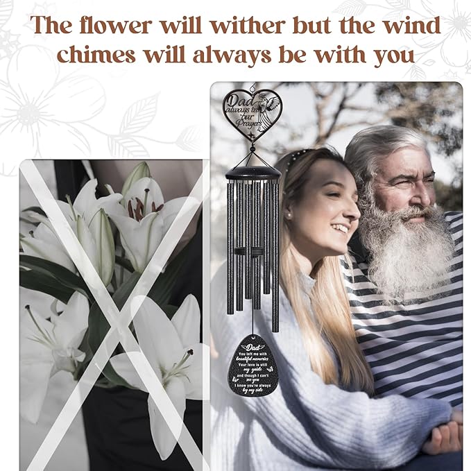 Memorial Gifts for Loss of Dad, 30 Inch Memorial Windchimes Outdoors,Sympathy Gifts for Loss of Father,Condolence Bereavement Gift, Angel Ornaments Wind Chimes Home Decor with Soothing Melodic Tones