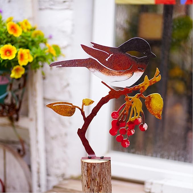 Wrought Iron Bird Decoration Metal Iron Art Animal Bird Hanging Ornaments Cute Bird Art Iron Sculpture Creative Outdoor Silhouettes Garden Crafts for Garden (red)