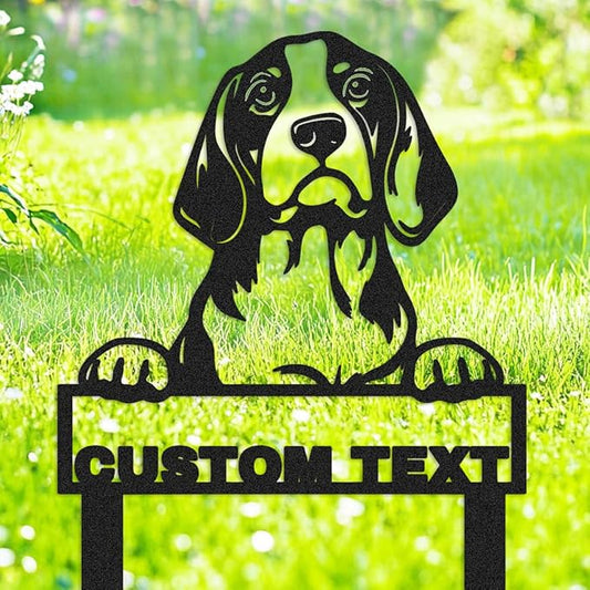 Personalized Metal Beagle Dog Garden Sign, Custom Dog Statue Beagle Yard Sign with Stakes, Customized Animal Pet Garden Stake Plaque Patio Lawn Decorative Outdoor Décor Name Signs