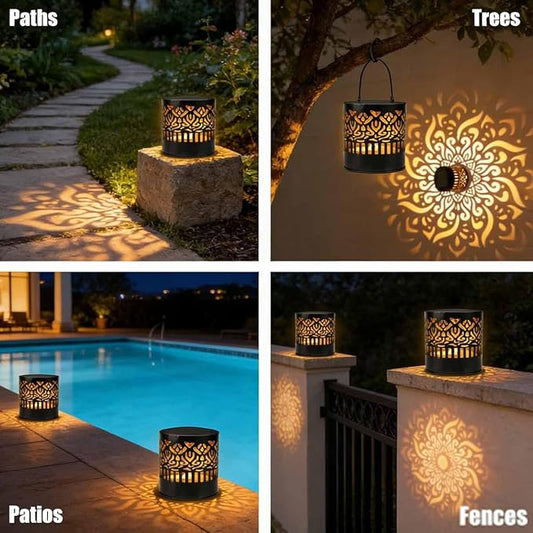 Decorative Solar Mandala Lights, Solar Mandalas Lights Outdoor, Waterproof and Windproof, Metal Solar Powered Outdoor Deck Step Wall Lights, for Garden Post Patio Backyard Yard Decor (6 PCS)