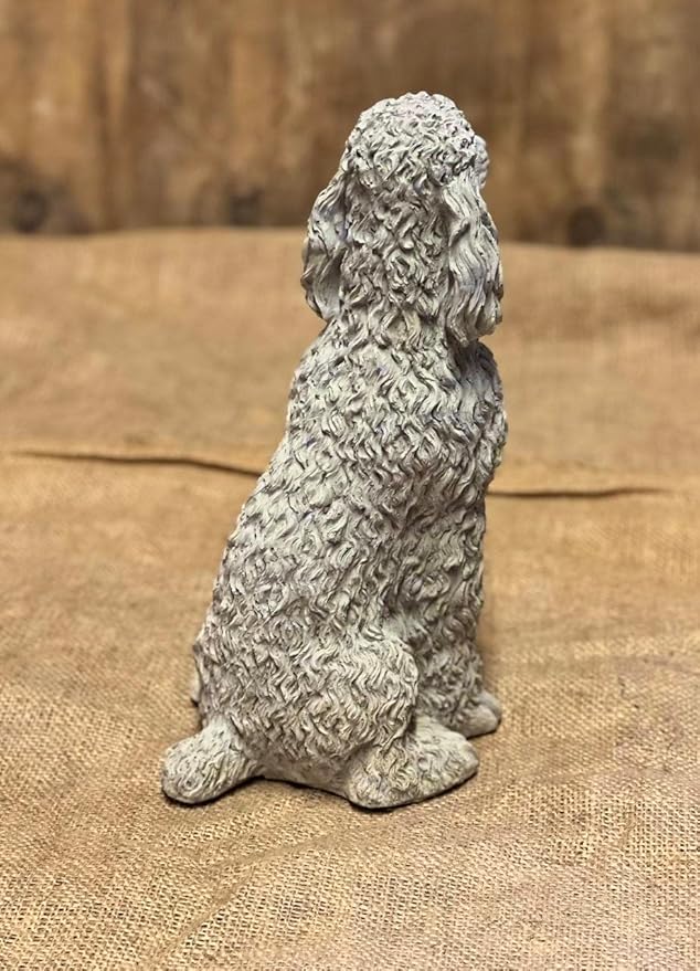 Stone Sitting Poodle Statue Concrete Resting Poodle Dog Figurine Porch Dog Memorial Sculpture