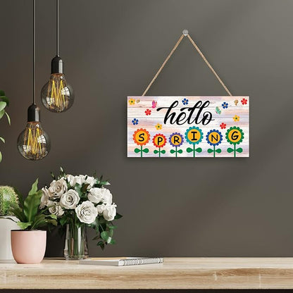 Hello Spring Sign – Hanging Farmhouse Wall Decor for Front Door, Kitchen, Living Room, Patio – Butterfly Indoor & Outdoor Holiday Decoration – House Warming Gifts New Home (Hello Spring 02)