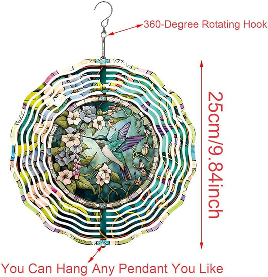 Hummingbird Metal Wind Spinners Outdoor, 3D Hanging Garden Decor for Women Mom Grandma, 25cm/ 9.84in 3D Wind Spinners for Garden Decor for Patio,Yard,Outdoor