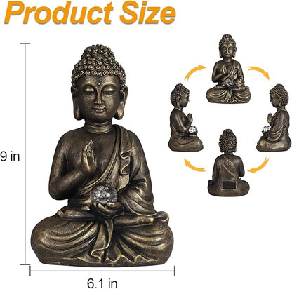 nawaza Buddha Statue Garden 9″ Solar Resin for Home Decor Yard Garden Patio Lawn Ornaments, Prayer Spiritual Living Figurine, Decor Outdoor Buddha Figurine Premium Bronze