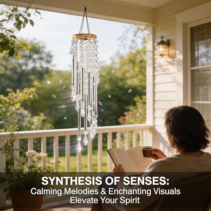 Crystal Wind Chimes - Glass Wind Chimes for Outside, Outdoor Crystal Suncatcher with Tuned Tubes, Reflective Windchimes Outdoors Unique, Hanging Prism Rainbow Maker Chandelier Home Decor (Snowflake#2)