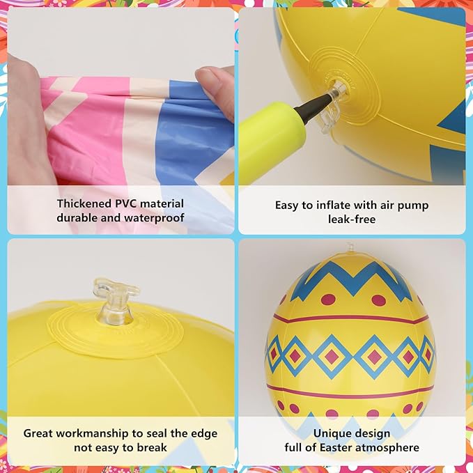 Inflatable Easter Eggs Blow Ups Decorations Outdoor Set of 8 PVC Colorful Giant Eggs Easter Inflatables Outdoor Yard Decorations Hanging Ornaments for Party Garden Lawn Decor