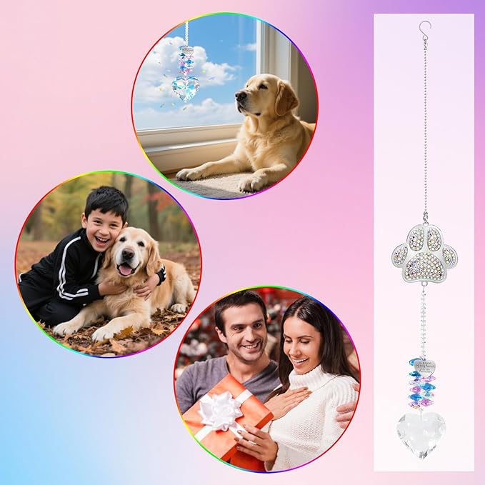Dog Memorial Gifts - K9 Crystal Suncatcher with Durable Zinc Alloy - Pet Loss Sympathy Keepsake for Cats - Rainbow Bridge Remembrance Ornament for Home Garden Window