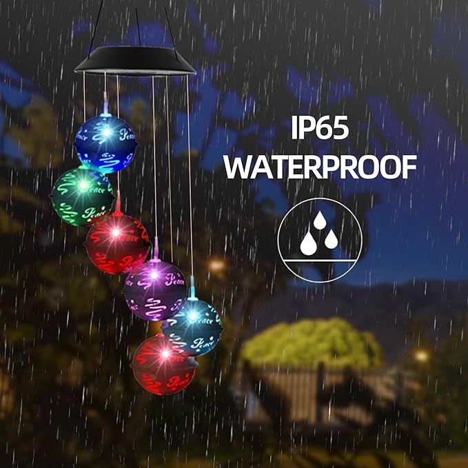 Christmas Solar Wind Chimes for Outside, Color Changing Ball Christmas Decorations Wind Chimes Outdoor Solar Hanging Lights for Garden Yard Patio Party, New Year Birthday Gifts for Mom Women Grandma