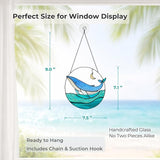7" Whale Stained Glass Suncatcher, Handmade Coastal Window Hanging Decor, Colorful Sun Catcher for Kitchen, Sunroom, Beach House, Ideal Gift Idea for Ocean Lovers