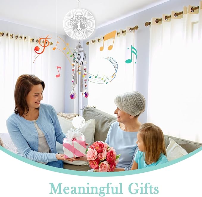 Hourwof Memorial Wind Chimes for Outside,Decorative Wind Chime with Wind Spinner for Garden Patio Yard,Crystal Suncatcher Windchime,Housewarming Gift,Tree of Life