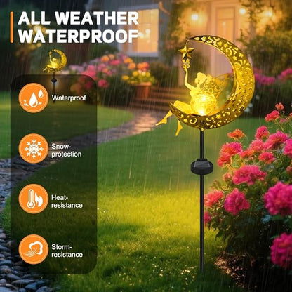 Fairy Garden Accessories – Solar Light Outdoor Statue for Yard, Lawn or Patio – Cute Metal Decoration for Garden Lovers