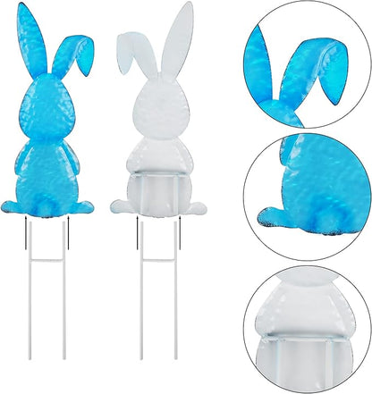 Joliyoou Easter Yard Signs, Set of 5 Metal Easter Bunny Stakes, Assorted Colorful Standing Rabbits Stake for Front Door Spring Lawn Garden Holiday Outdoor Decorations
