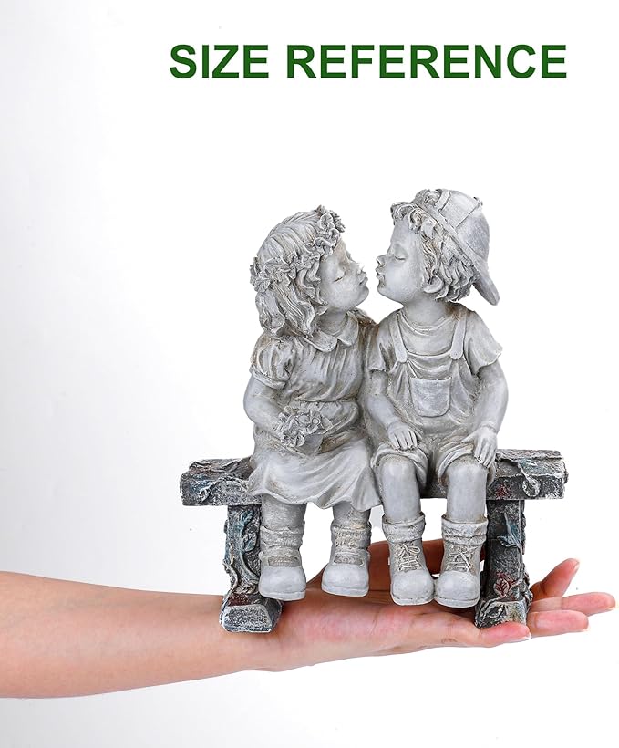 Lily's Home First Kiss Resin Garden Statue, Little Girl and Boy Kissing Yard Miniature Figurine,Small and Exquisite, 8 ¼ Inch