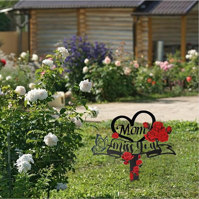 Memorial Plaques Stake Grave Decorations for Cemetery Metal Grave Plaque Markers Sympathy Waterproof Grave Stake Cemetery Decor for Mom Outdoors Garden Personalized