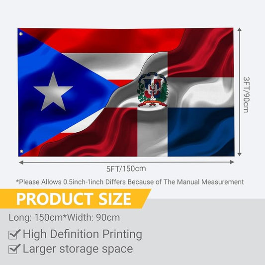 Puerto Rican Puerto Rico And Dominican Republic Flag 3x5 Ft Double-Sided Printed Indoor/Outdoor Flag Polyester Fabric Decorative Banner With 2 Brass Grommets 3x5 Foot National Flags For Outside