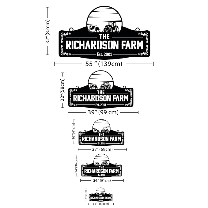 Personalized Metal Farm Sign, Customized Family Name Ranch Sign, Large Last Name Sign for Farmhouse Decoration, Outdoor Farm Wall Art, Welcome Sign, Entrance Gate Sign, Farm Lovers Gift, Garden Decor