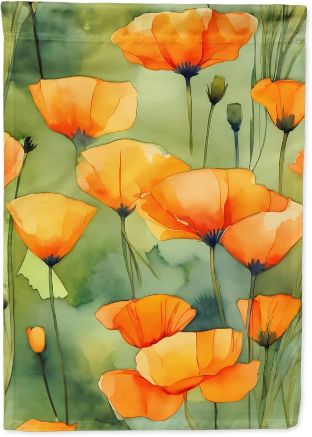 Caroline's Treasures California California Poppies in Watercolor Garden Flag Mailbox Flag Decorative Yard Flag Banner Outside Patio Artwork Yard Flower Beds, Garden Size, Multicolor