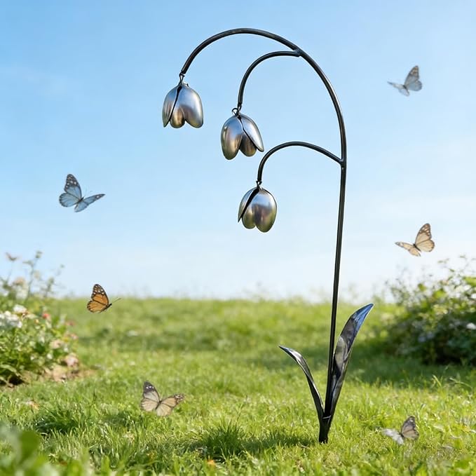 RAPTURA Metal Lily of the Valley, Gardens Metal Lily Flowers, Metal Flower Garden Stakes, Metal Flowers Outdoor Decor for Patio, Lawn, Yard Statue Decoration (3PCS)