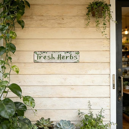 Herb Garden Signs for Outside Funny Gardening Metal Tin Sign Rustic Outdoor Fresh Herbs Sign for Farm Yard Herb Garden Home Wall Art Decor, Weatherproof Metal Garden Signs for Outside 4×16 Inch