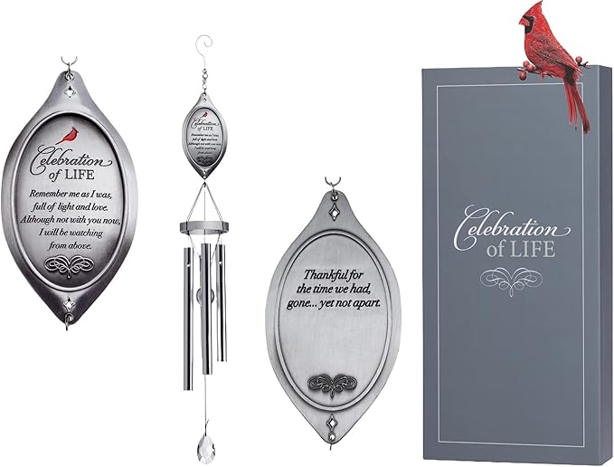 Celebration of Life Memorial Wind Chime/Sympathy Wind Chimes in Loving Memory of Loved One - Ideal Sympathy Gift with Cardinal/Bereavement Gift/Condolence Token That Lasts Longer Than Flowers