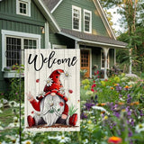 Welcome Garden Flag 12x18 Inch Double Sided with Spring Gnome, Daisies, Ladybugs, and Wooden Fence for Outdoor Yard Decoration