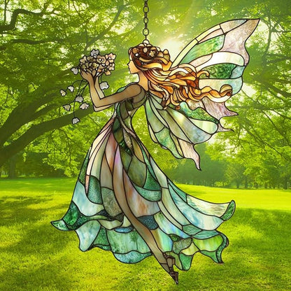 Elegant Forest Fairy Acrylic Suncatcher Stained Glass Effect Window Car Hanging Christmas Ornament Indoor Outdoor Decor Garden Sun Catcher Panel for Fairy Lover for Women Mom Grandma