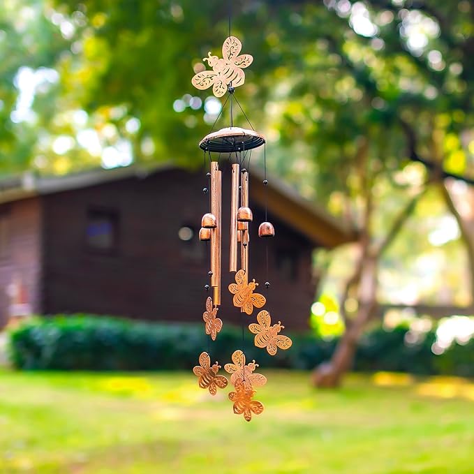Bee Wind Chimes Outdoor Bee Gifts for Women Mom Men Dad Unique Birthday Metal Honeybee WindChimes for Outside/Indoors, Patio, Lawn, Yard, Home Decor, Outdoor Decor, Garden Decorations