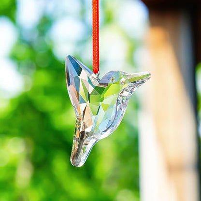 H&D HYALINE & DORA Set of 2 Crystal Hummingbird Suncatchers Rainbow Glass Hummingbird Sun Catcher Hanging Crystals for Window Garden Home Christmas Decor(3 inch)