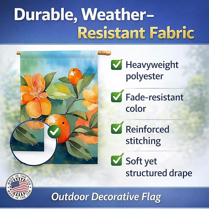 Caroline's Treasures Florida Orange Blossom in Watercolor House Flag Large Porch Sleeve Pole Decorative Outside Yard Banner Artwork Wall Hanging, Polyester, House Size, Multicolor