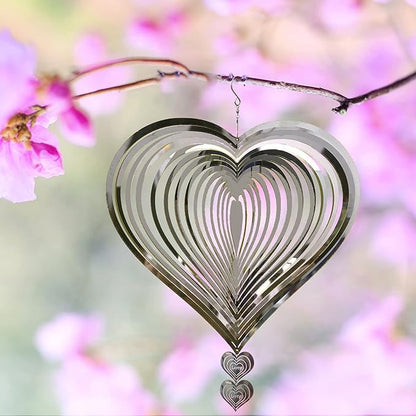 Stainless Steel Heart Wind Spinners, Outdoor Yard & Garden Decorations, Mirror Finish Hanging Metal Spinners for Patio, for Home & Garden Lovers
