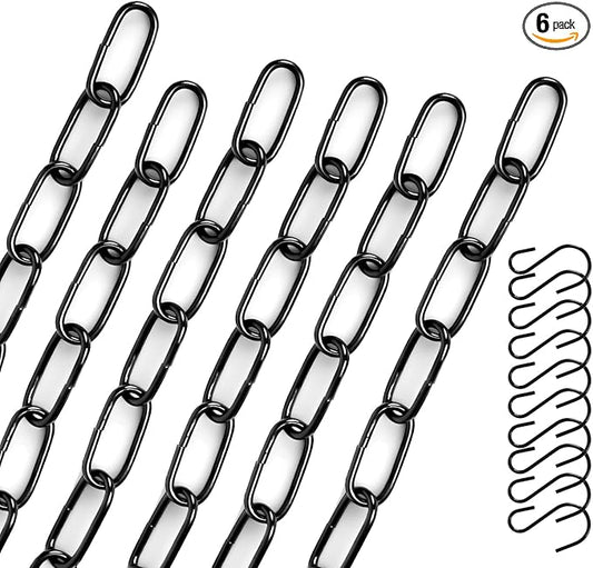 10 Inch Black Hanging Chains with Hooks, Garden Plant Hangers for Hanging Bird Feeders, Billboards, Chalkboards, Basket, Planters, Lanterns, Wind Chimes and Decorative Ornaments Etc-6Pack