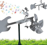 Handmade Metal Guitarist Windmill, Metal Art Musician Figurine Wind Mill, Percussionist and Musician Kinetic Spinners, for Garden, Yard, Lawn, Patio, Unique Art Gift for Music Lovers (Silver)