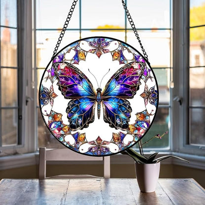Butterfly Suncatcher Stained Glass Window Hanging - 8″ Handmade Colorful Rainbow Suncatchers for Windows Hanging - Sun Catchers Wall Decor Glass Panel - Christmas Birthday Gifts for Women Men Mom