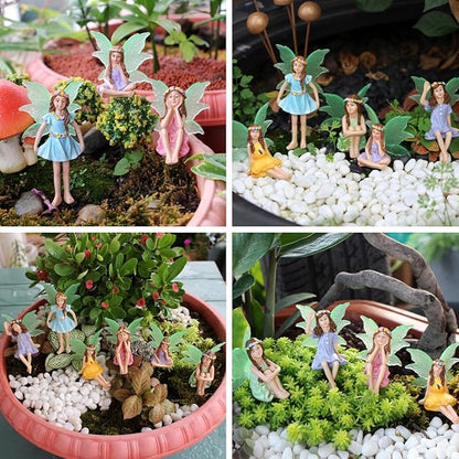 Fairy Garden Decor Fairy Door and Windows for Trees, Glow in The Dark Yard Sculpture Lawn Ornament Mini Garden Art Outdoor Decor Accessories with Lantern (6 Fairies)