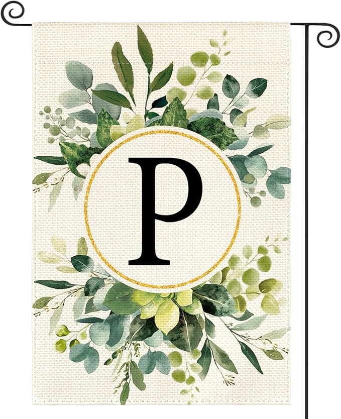 AVOIN colorlife Monogram Letter P Floral Garden Flag 12x18 Inch Double Sided Outside, Family Last Name Initial Yard Outdoor Decoration