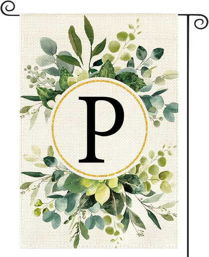 AVOIN colorlife Monogram Letter P Floral Garden Flag 12x18 Inch Double Sided Outside, Family Last Name Initial Yard Outdoor Decoration