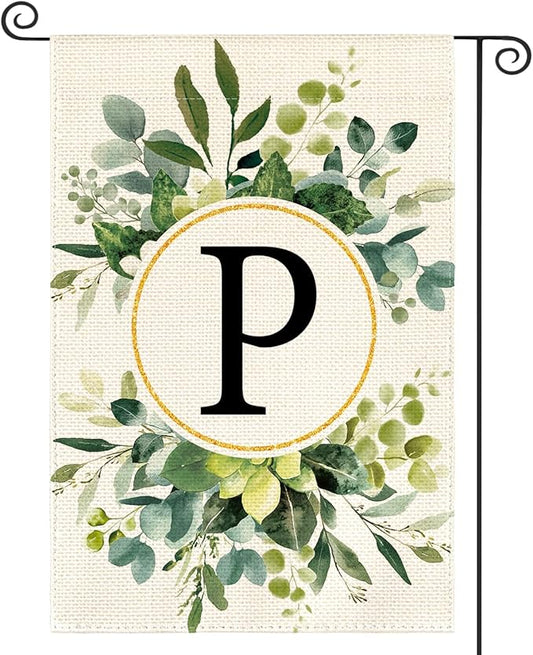 AVOIN colorlife Monogram Letter P Floral Garden Flag 12x18 Inch Double Sided Outside, Family Last Name Initial Yard Outdoor Decoration