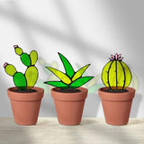 Tuitessine Succulent Plant Stained Glass Cactus Glass Decor (No Pot), Cacti Suncatcher Desk Windowsill Shelf Christmas Decor Plant Lover Gifts for Mom, Grandma, Teacher