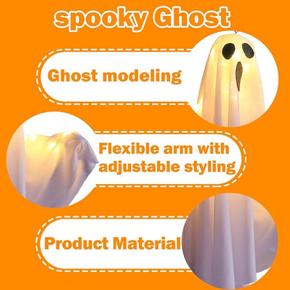 3Packs Halloween Light Up Hanging Ghost Halloween Ghost Decorations with LED Light Spooky Ghost Ornaments for Home Tree Garden Yard Party Décor and Holiday Decorations(White)