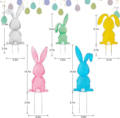 Treewoll5 Packs Easter Garden Stakes Decorations, Metal Bunny Yard Signs, Adorable Rabbit Stakes in Five Colors for Courtyard Patio Spring Lawn Holiday Outdoor Display Props