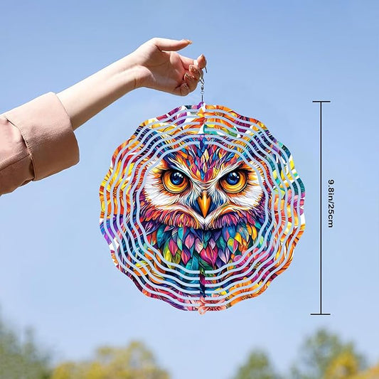 10 Inch 3D Owl Wind Spinner, Laser Cut Metal Hanger Kinetic Wind Rustproof Sculpture for Garden Yard Art Lawn Balcony Window Porch Outdoor Indoor Decor