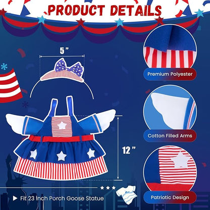Patriotic Porch Goose Outfits for 23 Inch Lawn Statue, 4th of July Costume for Plastic/Cement Statue, Summer Sculpture Clothes for Garden Patio USA 250th Anniversary Decoration